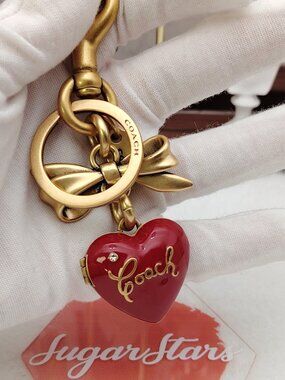 Coach Bow Heart Locket Bag Charm Keychain